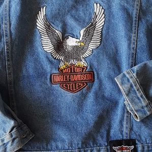 VINTAGE Denim Harley Jacket L